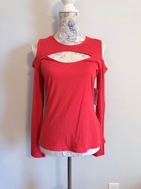 GUESS Orange Red Cutout Cold Shoulder Top Women’s Large NWT